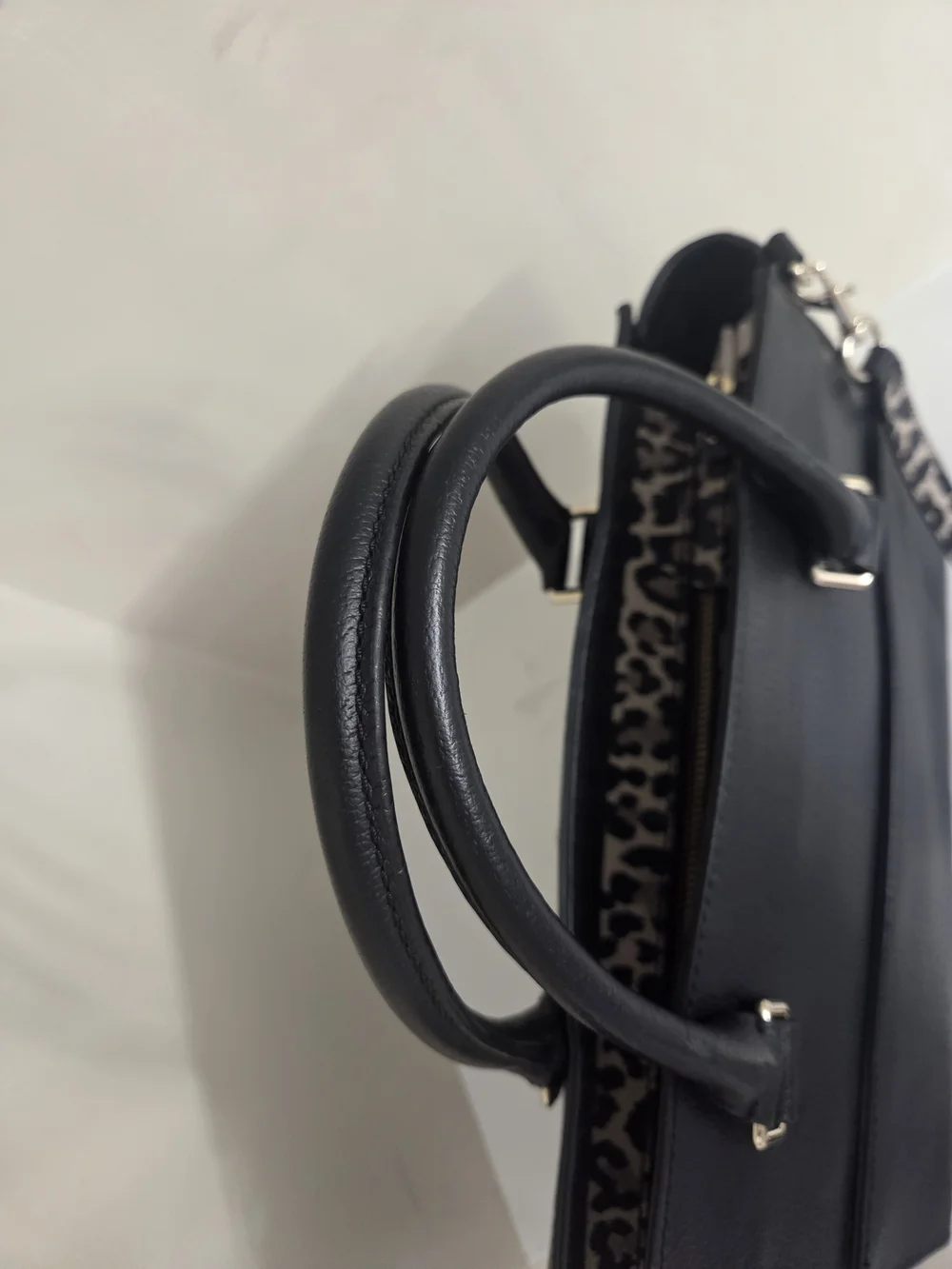 Kate Spade Black Leopard-Print Leather Satchel With Removeable Crossbody Strap